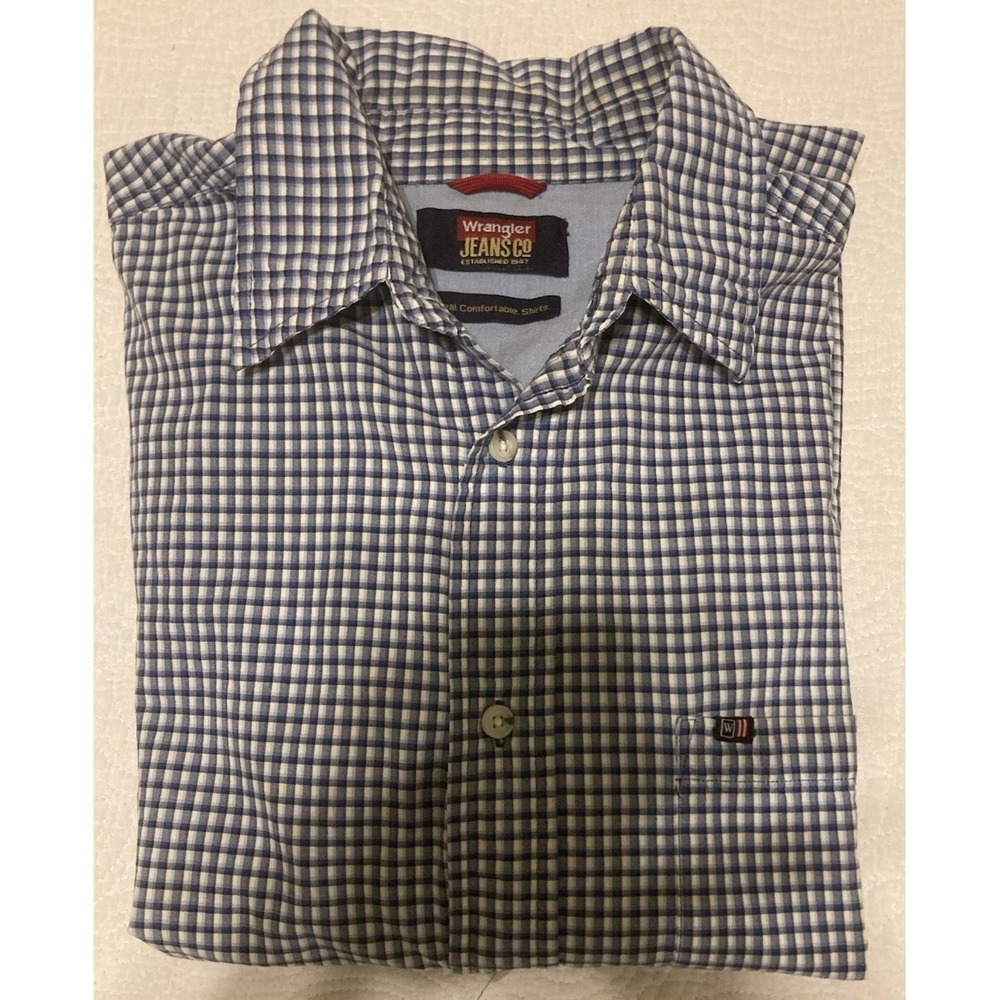 Wrangler Jeans Co. Men's Real Comfortable Shirt SS Blue Plaid SzL Classic Casual